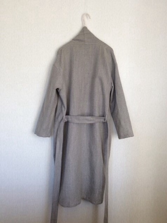 【受注製作】上質リネンウールのローブコート  薄グレー 4枚目の画像