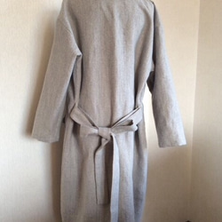 【受注製作】上質リネンウールのローブコート  薄グレー 6枚目の画像
