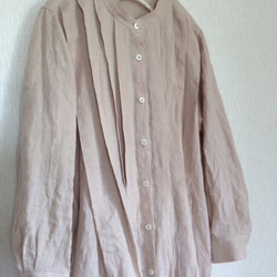 【受注製作】リネンのタックシャツワンピース  ピンクベージュ 4枚目の画像