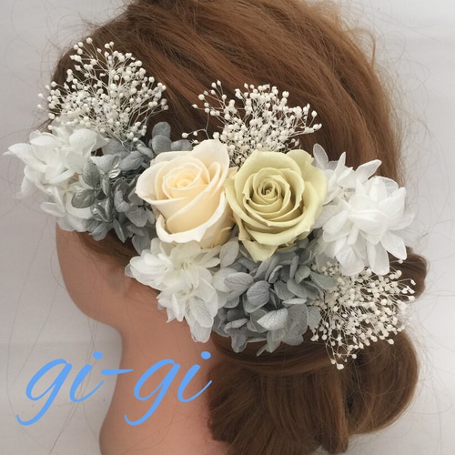 プリザーブド薔薇かすみ草あじさい髪飾り 成人式 卒業式 前撮り 和装髪