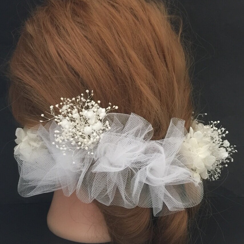 紫陽花 かすみ草 チュールの髪飾り