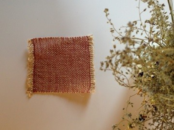 手織り　リトアニアリネン糸のドイリー　レッド 3枚目の画像