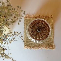 手織り　リトアニアリネン糸のドイリー　イエロー 5枚目の画像