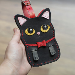 貓咪-黑貓 手工皮革證件套/悠遊卡/識別證卡套 第3張的照片