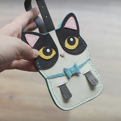 貓咪-黑白賓士貓 手工皮革證件套/悠遊卡/識別證卡套 第6張的照片