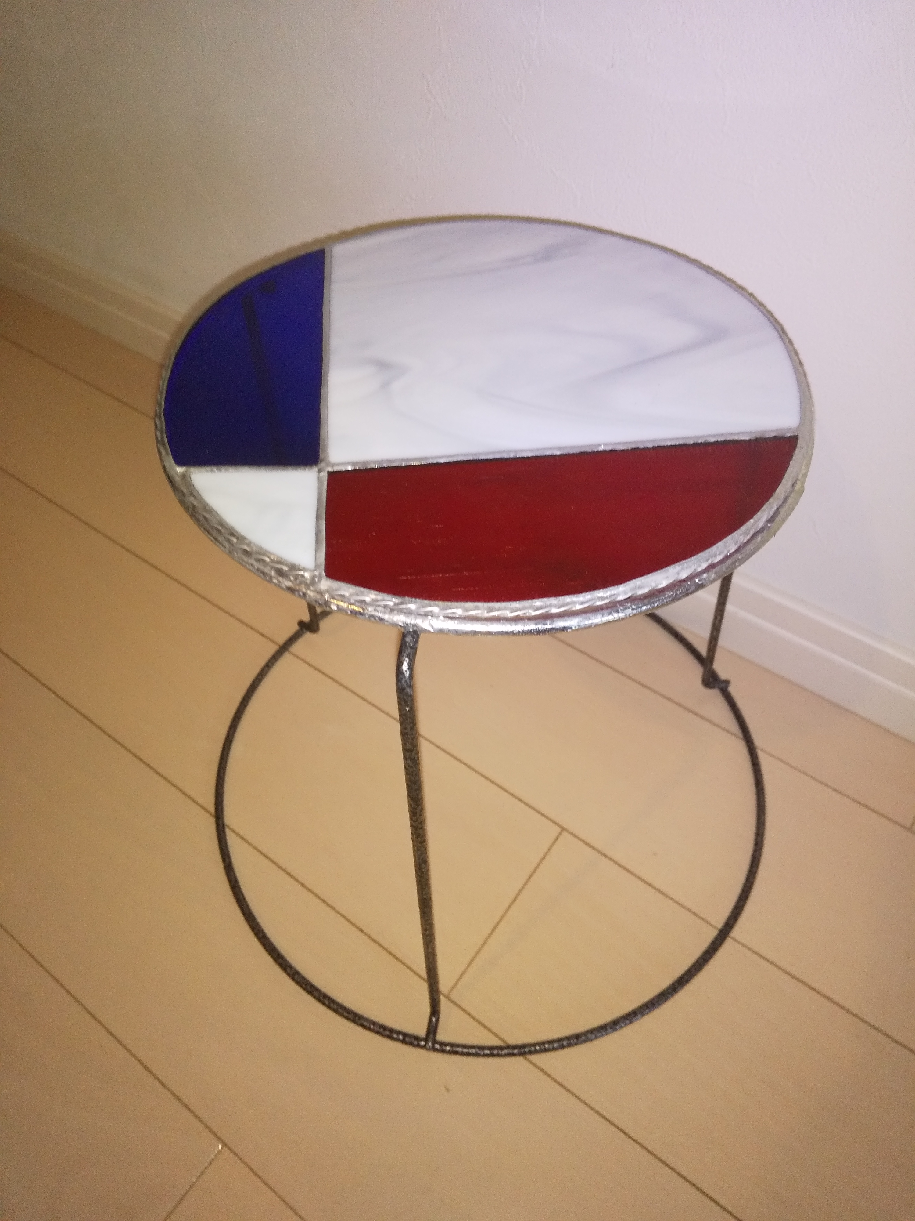 ◆コーヒーテーブル/ステンドグラス〖丸テーブル〗♪トリコロール♪