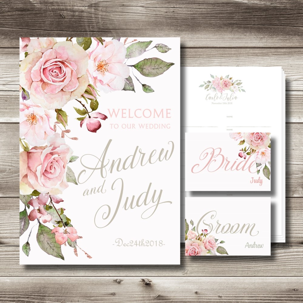 【セット】おそろいデザイン ウェルカムスペース <ウェルカムボード 受付サイン 芳名帳> ウェディング 結婚式 ピンク        Ω