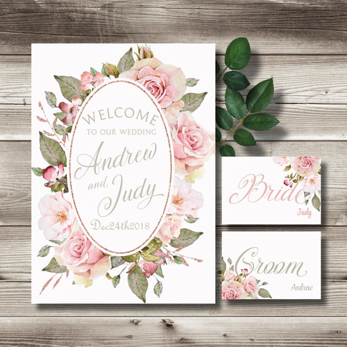 無料 受付サイン付】 ウェルカムボード シャビーピンク