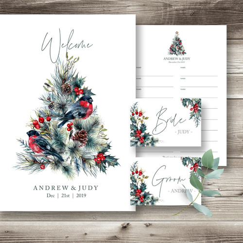 クリスマス☆【おそろい受付セット】 受付サイン&芳名帳 おそろい