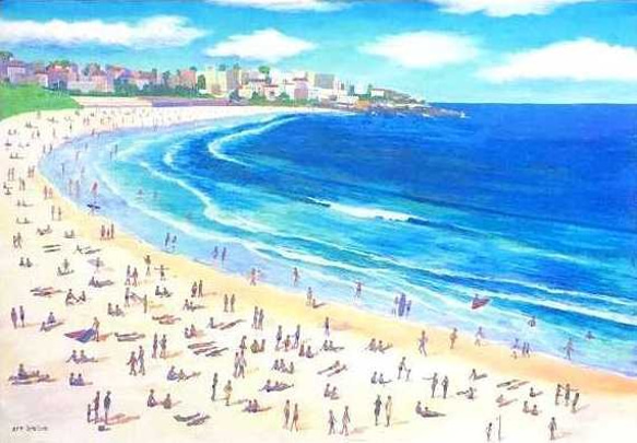 Amazon.co.jp: nyago アクリル画 海 ビーチ 砂浜 油彩風 風景画