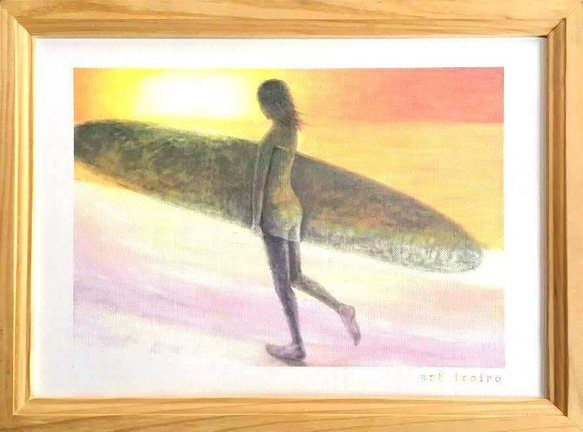 良品】絵画鉛筆画サーファー
