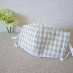 （送料０）立体布マスク　お子様用　綿100%　ベージュチェック 1枚目の画像