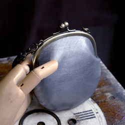 時計がま口　持ち手つきカードケース　ローマ数字銀時計【受注製作】 5枚目の画像