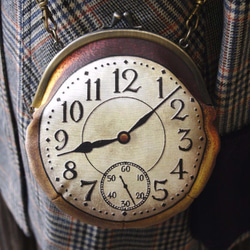 【即納】時計がま口　ミニポシェット　アラビア数字金時計 2枚目の画像