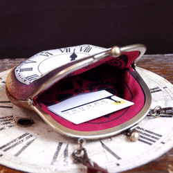 【送料無料・即納】時計がま口　持ち手つきカードケース　ローマ数字金時計 3枚目の画像