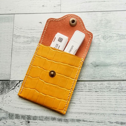携帯灰皿ケース（クロコ型押しピンク）  革小物 小銭入れ カードケース 6枚目の画像