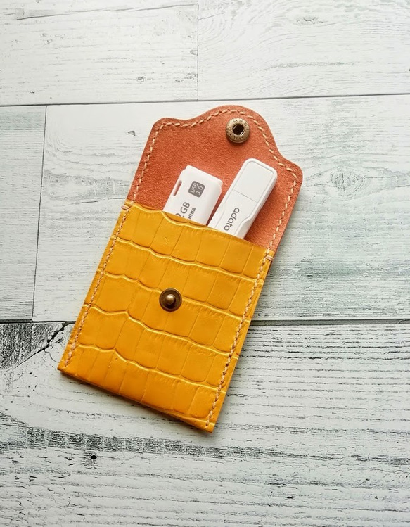 携帯灰皿ケース（クロコ型押しピンク）  革小物 小銭入れ カードケース 6枚目の画像