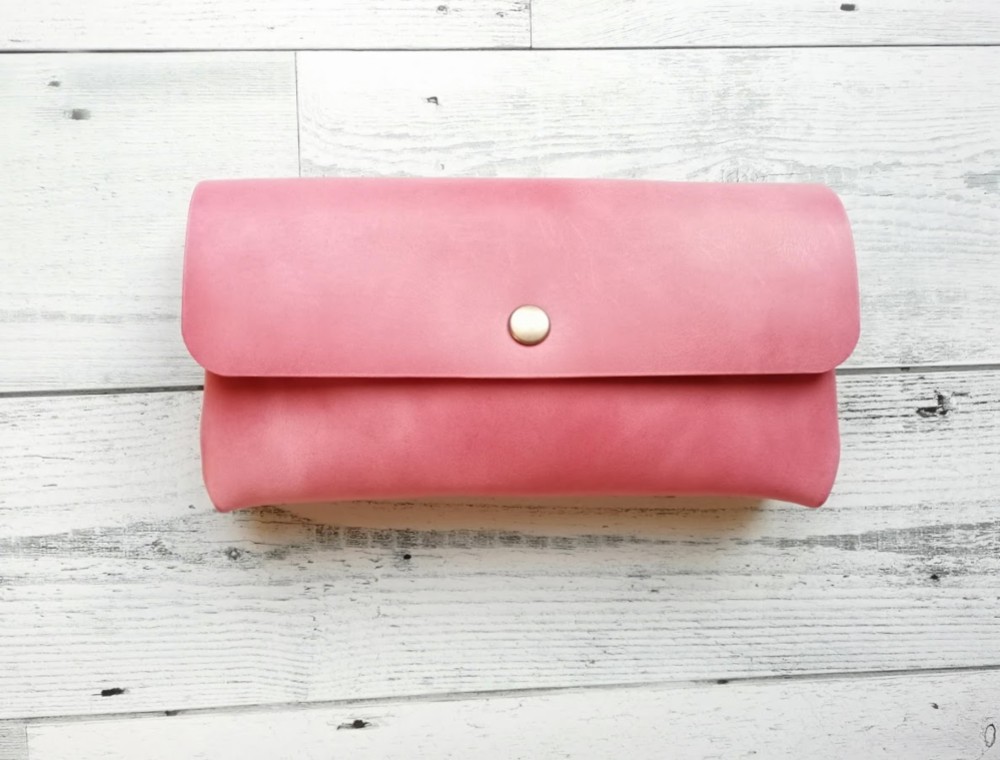 長財布（桜色） ポーチのようなふっくら長財布 ミニバッグ レザーウォレット お財布ポーチ ポシェット
