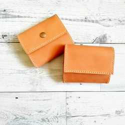 ミニ財布（ナチュラルブラウン） 手のひらサイズ  ボックス型小銭入れ  小さい財布　３つ折り財布　レザーウォレット 本革 1枚目の画像
