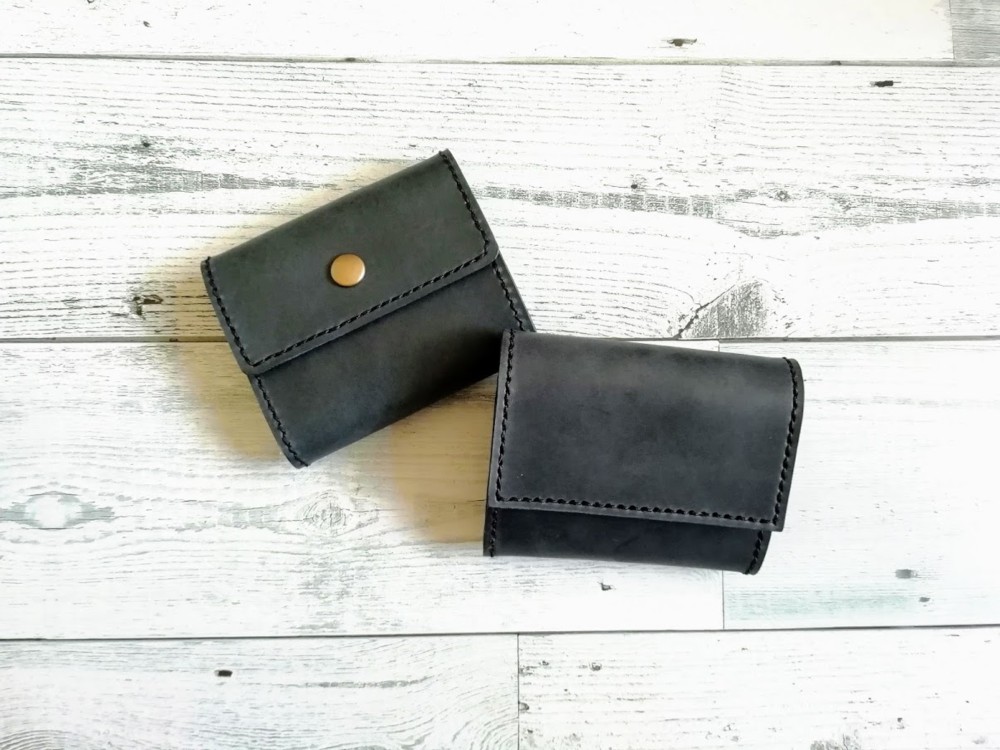 【送料無料】ミニ財布（ダークネイビー） 手のひらサイズ  ボックス型小銭入れ  小さい財布 ３つ折り財布  本革