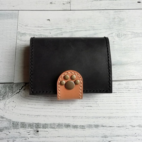 送料無料】肉球ミニ財布（ブラック）猫 小銭入れ カードケース レザー