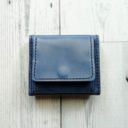 ミニ３つ折り財布（ネイビー） 手のひらサイズ 革小物 小銭入れ レザークラフト レザーウォレット 2枚目の画像