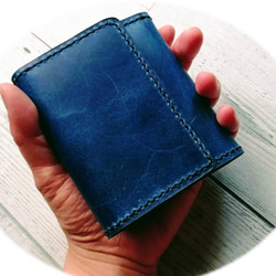 ミニ３つ折り財布（ネイビー） 手のひらサイズ 革小物 小銭入れ レザークラフト レザーウォレット 5枚目の画像