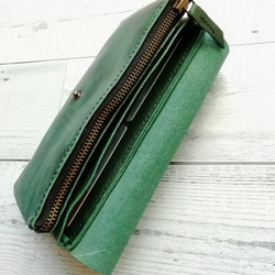 長財布（グリーン） ポーチのようなふっくら長財布 ミニバッグ レザーウォレット お財布ポーチ ポシェット 3枚目の画像