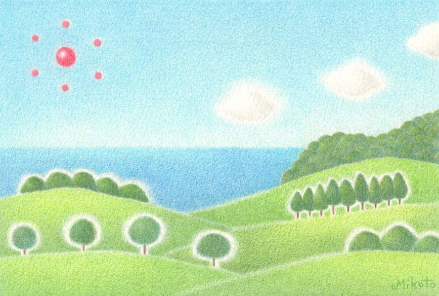 夕日の丘(2Lサイズ。色鉛筆画。複製画) 絵画 美琴 通販 6488931