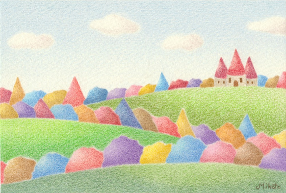 夢みる丘(2Lサイズ。色鉛筆画。複製画) 1枚目の画像