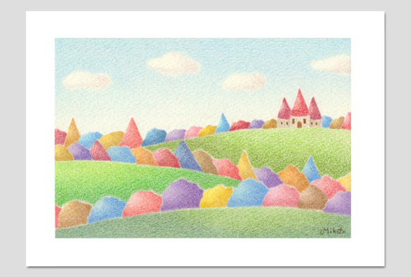 夢みる丘(2Lサイズ。色鉛筆画。複製画) 2枚目の画像