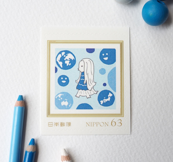 63円切手 20枚 （1シート）青のアマビエさま 1枚目の画像