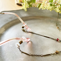 男女通用 2way 眼鏡帶 [1 月和 6 月生日石] 石榴石和淡水珍珠 / Kokinbi 鏈 / 玻璃繩 第5張的照片