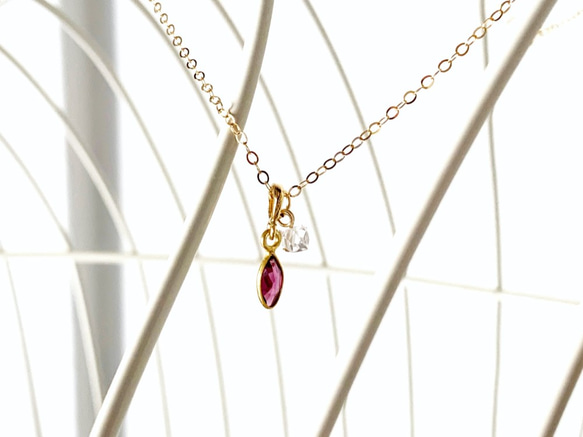 [1月和4月生日石] 支持人類成長：Rhodolite Garnet &amp; Herkimer Diamond Neckla 第3張的照片