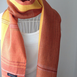 【綿&リネン：オールシーズン】手織りストール "Orange Stripe 2" 2枚目の画像