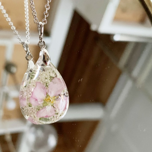 本物の桜（啓翁桜）とレースフラワーを閉じ込めたドロップ