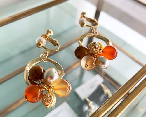 7月の誕生石】カーネリアン＆タイガーアイ・イヤリング/ピアス