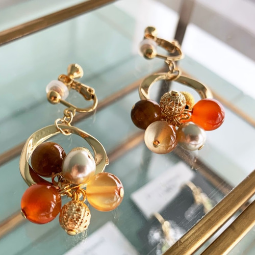 7月の誕生石】カーネリアン＆タイガーアイ・イヤリング/ピアス