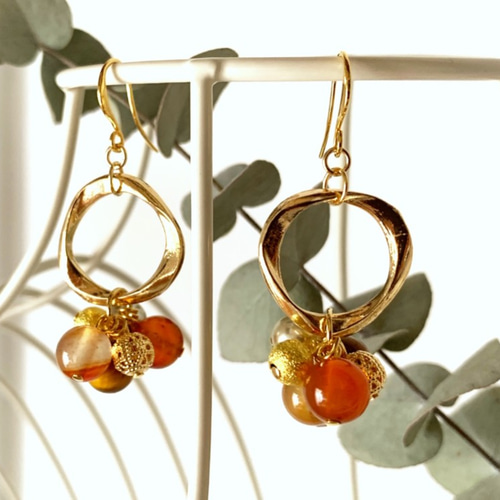 7月の誕生石】カーネリアン＆タイガーアイ・イヤリング/ピアス