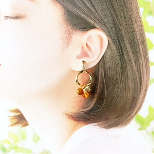 7月の誕生石】カーネリアン＆タイガーアイ・イヤリング/ピアス