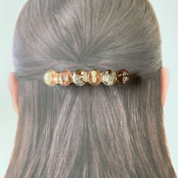 ローズクォーツ＆「幸福」の花言葉を持つかすみ草・バレッタ（髪飾り）ヘアアクセサリー 3枚目の画像