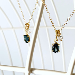 [四月和十一月生日石] 倫敦藍托帕石 &amp; Herkimer 鑽石項鍊 (K14GF) 第2張的照片