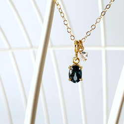 [四月和十一月生日石] 倫敦藍托帕石 &amp; Herkimer 鑽石項鍊 (K14GF) 第3張的照片