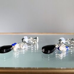 [六月和十二月生日石] 青金石、烏黑瑪瑙和淡水珍珠耳環/穿孔 第2張的照片
