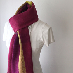 【綿&リネン：オールシーズン】手織りストール "Purple Stripe 4" 1枚目の画像