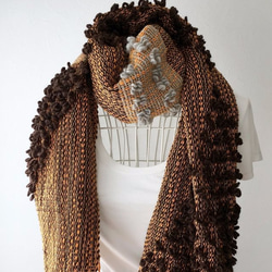 [羊毛和棉：秋冬春]手工編織圍巾“橙色與巧克力”失速銷 第4張的照片