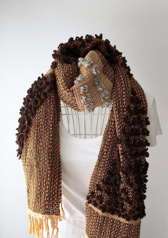 [羊毛和棉：秋冬春]手工編織圍巾“橙色與巧克力”失速銷 第4張的照片