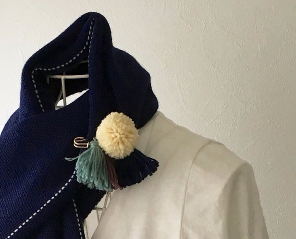 【ベビーアルパカ：秋冬】ユニセックス手織りマフラー "Deep Blue" 4枚目の画像
