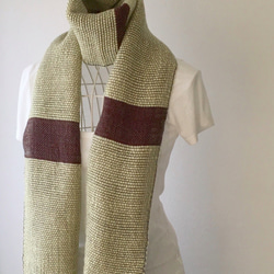 [羊毛和羊絨：秋冬]男女皆宜：手工編織的圍巾“ Yellow＆Brown” 第4張的照片