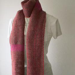 [羊毛和棉：秋冬]中性：手工編織圍巾“灰色和粉色” 第3張的照片